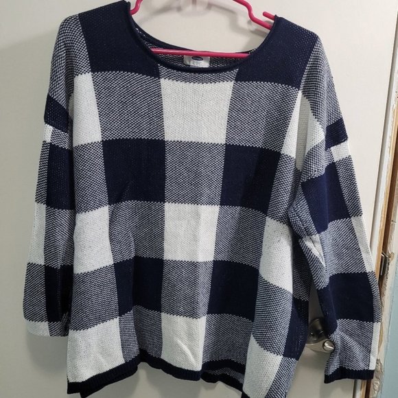 1X Old Navy Blue & White Checkered Sweater - Picture 1 of 10